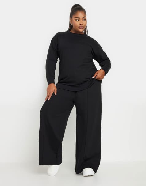 Yours Clothing Sweatshirt & wide leg jogger set in black - view 1