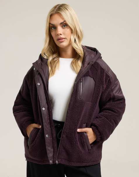 Yours Clothing Teddy borg jacket in purple - view 1