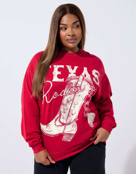 Yours Clothing Texas graphic sweatshirt in red - view 1