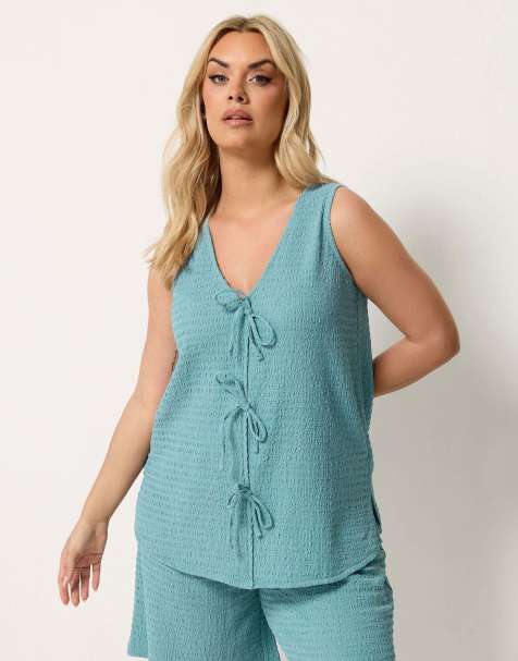Yours Clothing Textured bow waistcoat in blue - view 1
