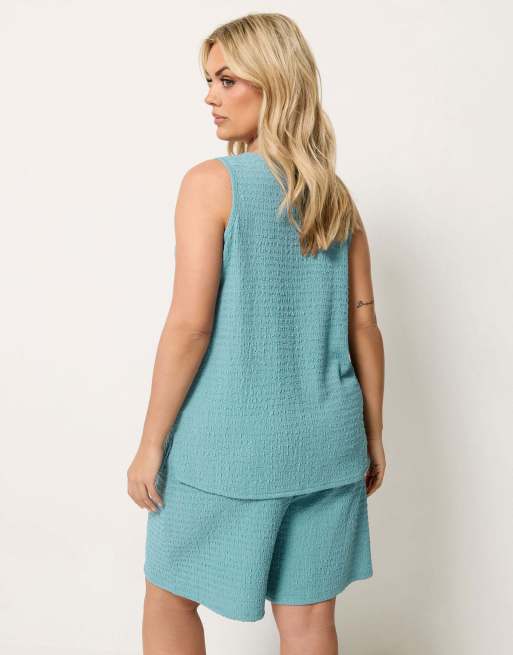 Yours Clothing Textured bow waistcoat in blue, 3 of 4