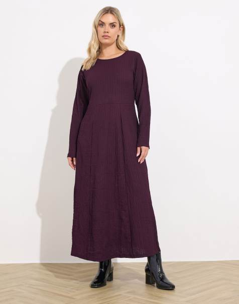 Yours Clothing Textured flared maxi dress in purple - view 1