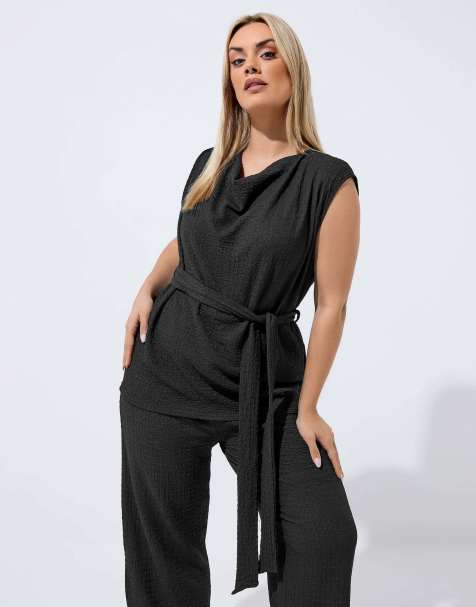 Yours Clothing Textured sleeveless top in black - view 1