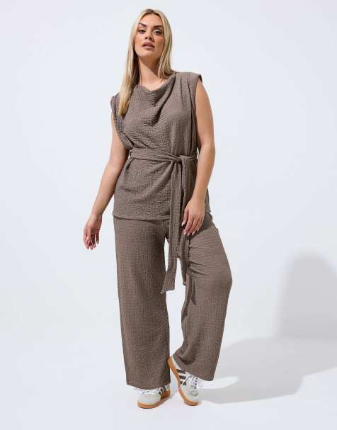 Yours Clothing Textured sleeveless top in brown