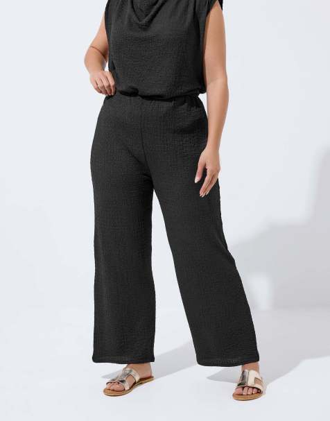 Yours Clothing Textured wide leg trousers in black - view 1