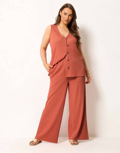 Yours Clothing Textured wide leg trousers in orange - view 1