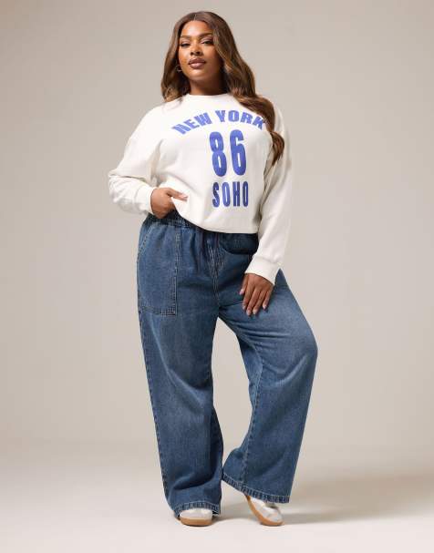 Yours Clothing Tie detail denim jeans in blue - view 1