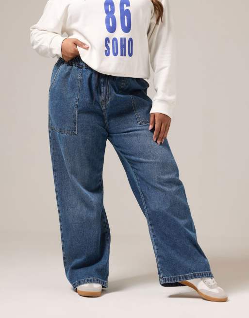 Yours Clothing Tie detail denim jeans in blue, 2 of 4