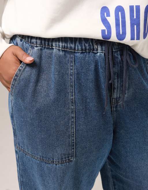 Yours Clothing Tie detail denim jeans in blue, 3 of 4