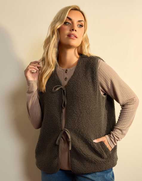 Yours Clothing Tie front fleece in brown - view 1
