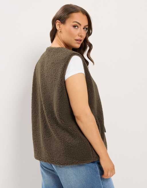 Yours Clothing Tie front fleece in brown, 3 of 4