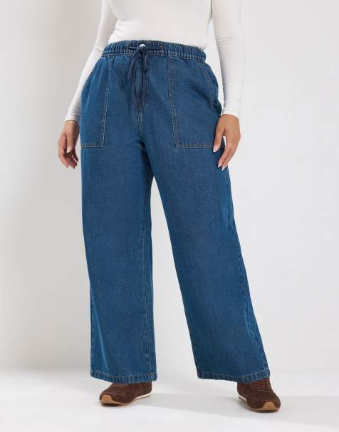 Yours Clothing Tie waist wide leg jeans in blue - view 1