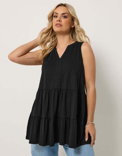 Yours Clothing Tiered vest top in black - view 1