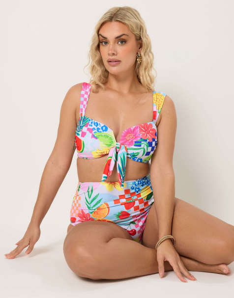 Yours Clothing Tropical wired bikini top in ivory - view 1