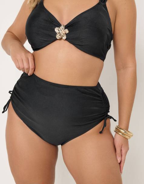 Yours Clothing Tummy control high waisted bikini briefs in blue - view 1