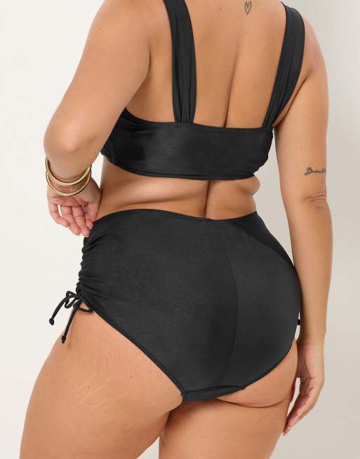 Yours Clothing Tummy control high waisted bikini briefs in blue, 4 of 4