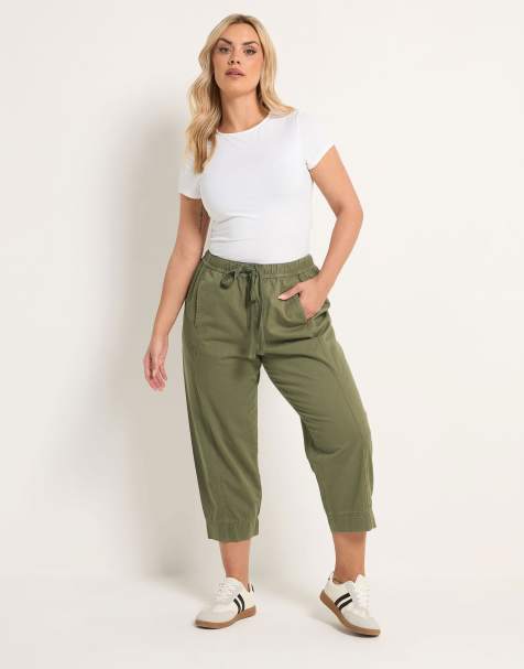 Yours Clothing Twill barrel leg trousers in green