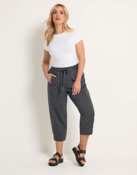 Yours Clothing Twill barrel leg trousers in grey - view 1