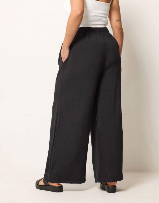 Yours Clothing Twill wide leg trousers in black, 3 of 4