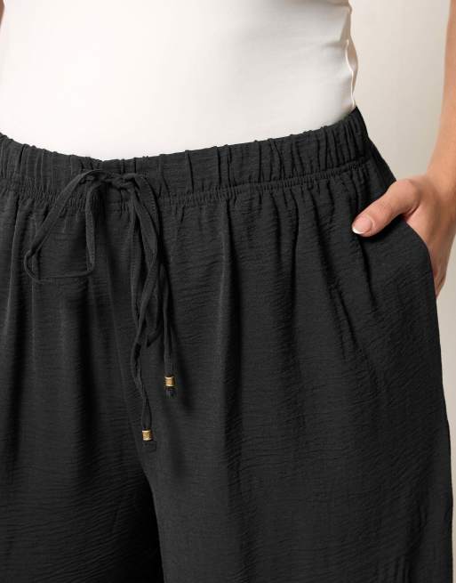 Yours Clothing Twill wide leg trousers in black, 4 of 4