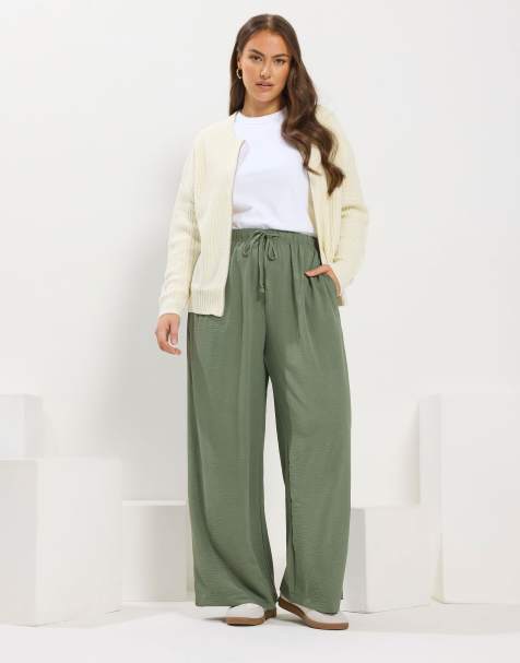 Yours Clothing Twill wide leg trousers in green
