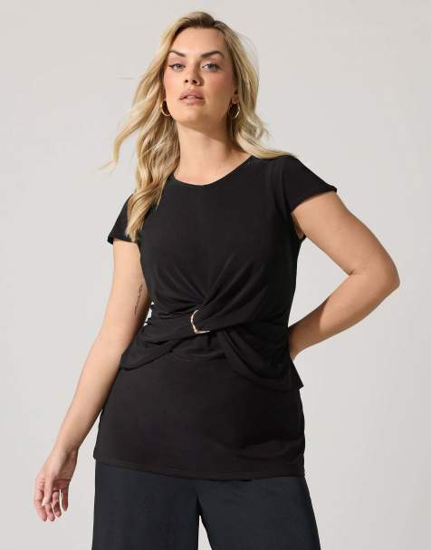 Yours Clothing Twist front top in black