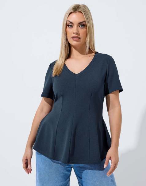 Yours Clothing V-neck corset top in blue - view 1