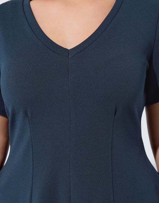 Yours Clothing V-neck corset top in blue, 3 of 4