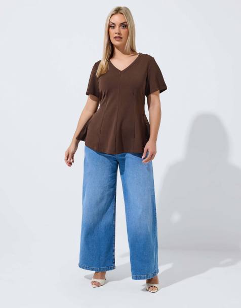 Yours Clothing V-neck corset top in brown - view 1