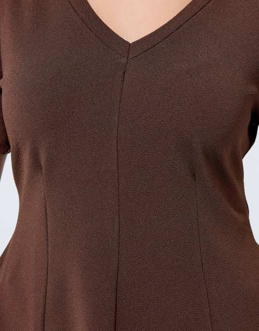 Yours Clothing V-neck corset top in brown, 2 of 4