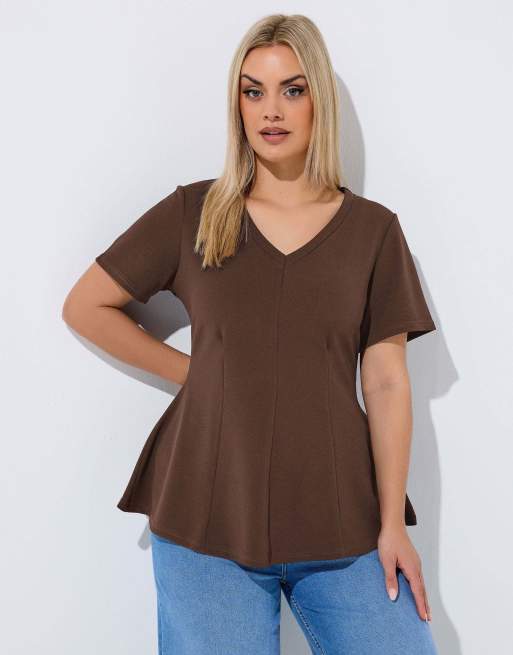 Yours Clothing V-neck corset top in brown, 4 of 4