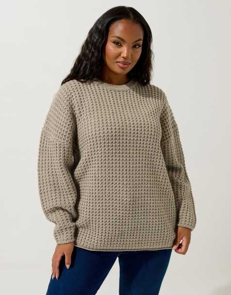 Yours Clothing Waffle knit jumper in natural - view 1