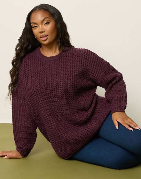 Yours Clothing Waffle knit jumper in red - view 1