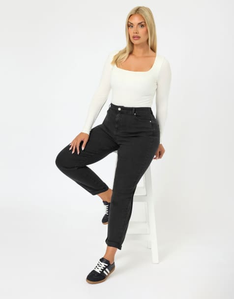 Yours Clothing Wash denim boyfriend jeans in black - view 1