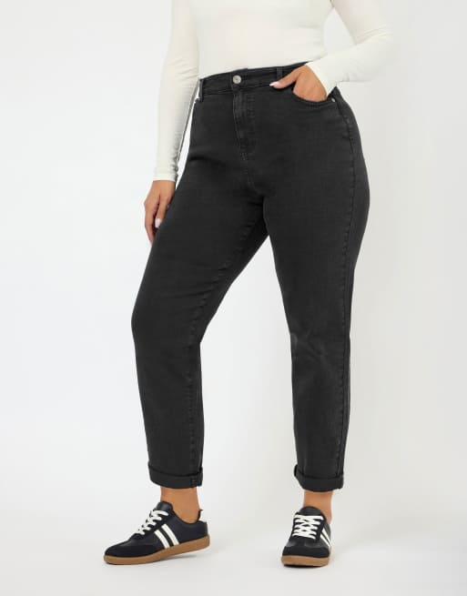 Yours Clothing Wash denim boyfriend jeans in black, 4 of 5
