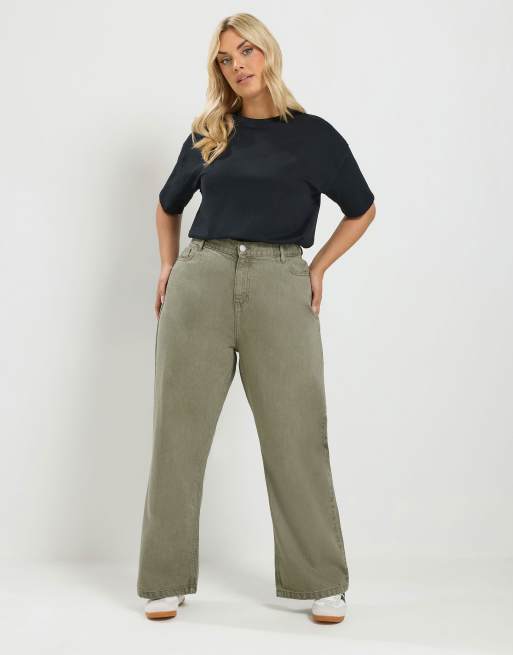 Yours Clothing Washed wide leg jeans in green, 2 of 4