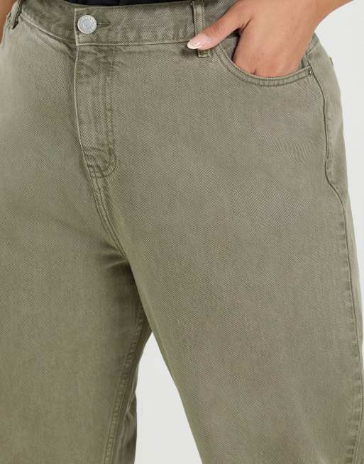 Yours Clothing Washed wide leg jeans in green, 4 of 4