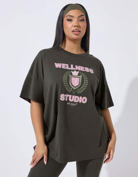 Yours Clothing 'wellness studio' active t-shirt in grey