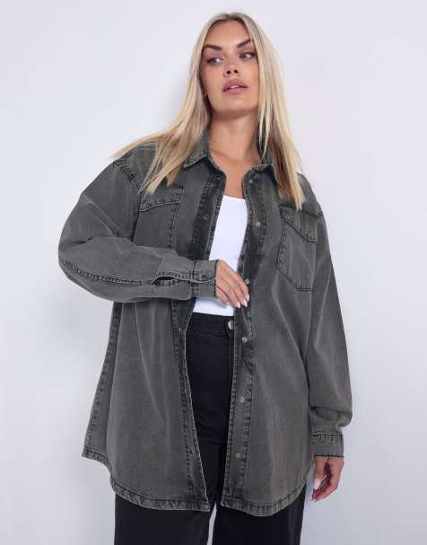 Yours Clothing Western denim shirt in black - view 1