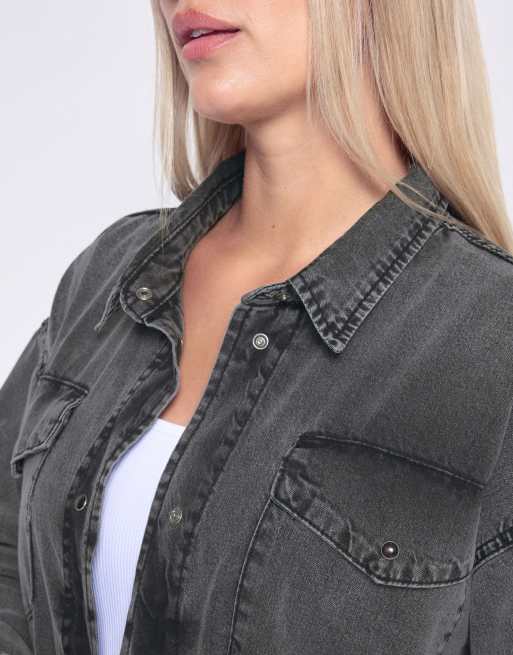 Yours Clothing Western denim shirt in black, 2 of 4