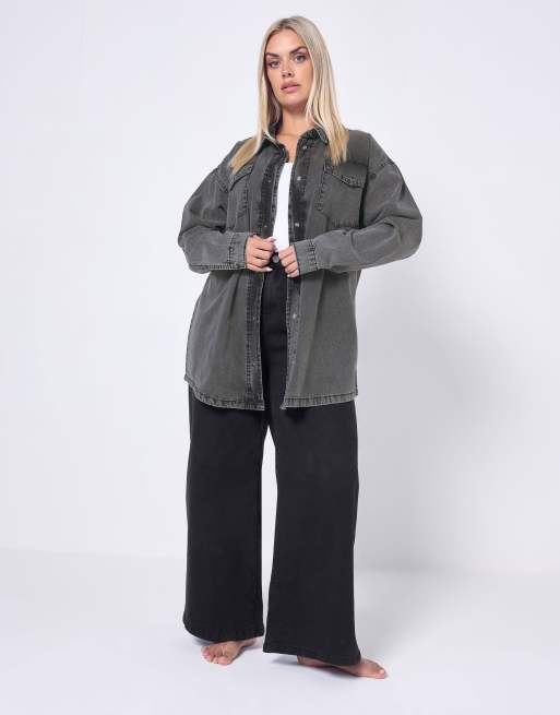 Yours Clothing Western denim shirt in black, 3 of 4