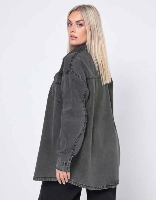 Yours Clothing Western denim shirt in black, 4 of 4