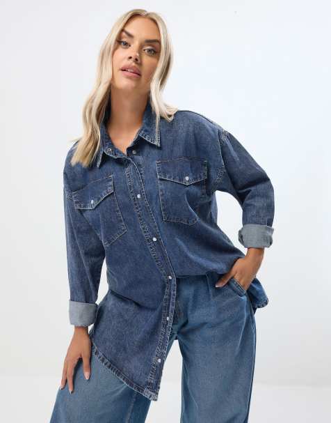 Yours Clothing Western denim shirt in blue - view 1