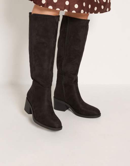 Yours Clothing Wide fit block heel boots in brown, 2 of 4