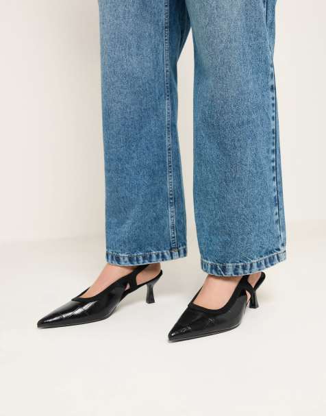 Yours Clothing Wide fit croc embossed sling back heels in black - view 1