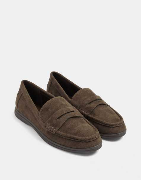 Yours Clothing Wide fit faux suede flatform loafers in brown - view 1