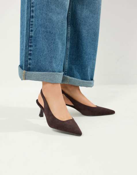 Yours Clothing Wide fit faux suede sling back heels in brown - view 1