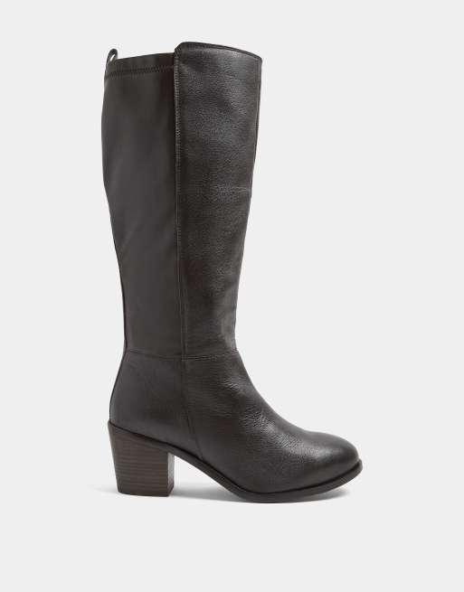 Yours Clothing Wide fit leather knee high boots in brown, 3 of 4