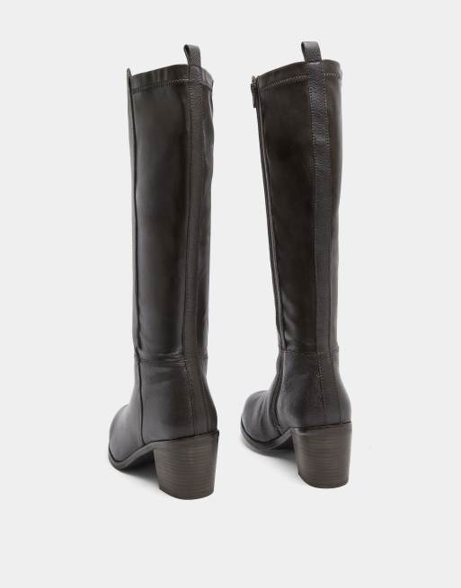 Yours Clothing Wide fit leather knee high boots in brown, 4 of 4