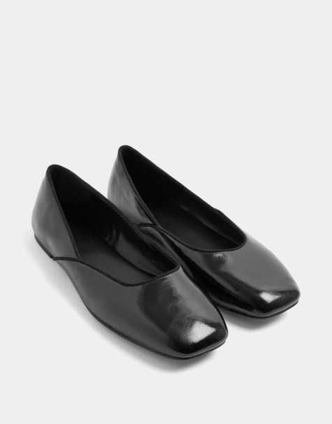 Yours Clothing Wide fit square toe ballet pumps in black - view 1